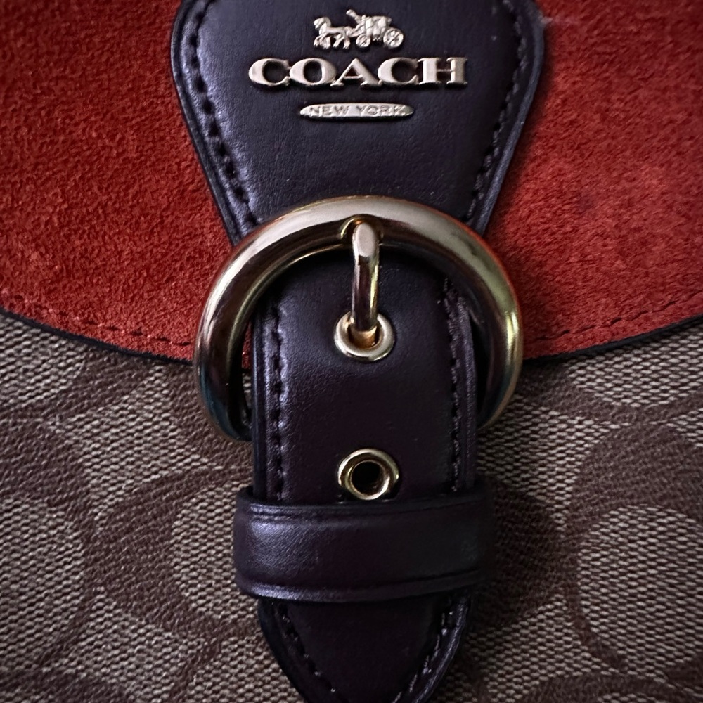 Coach Red and Brown Leather Crossbody Bag with Gold Accent